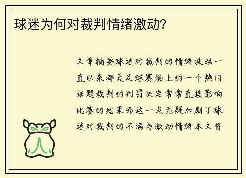 球迷为何对裁判情绪激动？